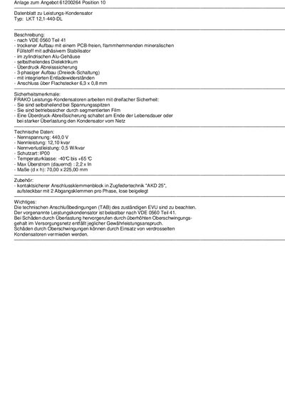 FRAKO LKT 12,1-440-DL Power Capacitor Datasheet - cover page