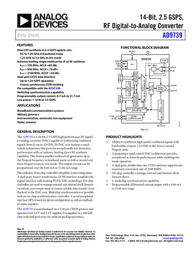 Analog Devices AD9739 Datasheet