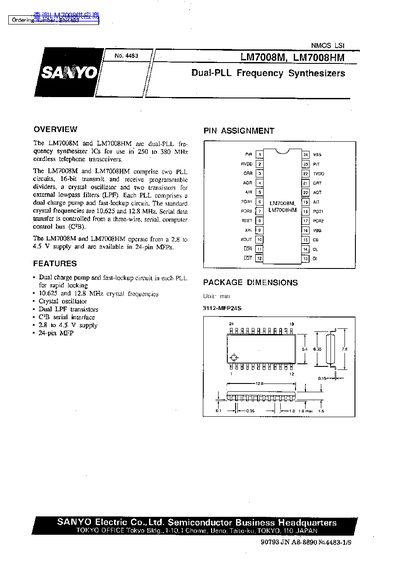 Sanyo LM7008M/LM7008HM Dual-PLL Frequency Synthesizers Datasheet - cover page