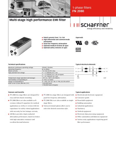 SCHAFFNER FN 2080 DATA SHEET - cover page