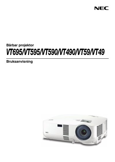 NEC VT695/VT595/VT590/VT490/VT59/VT49 Projector User Manual - cover page