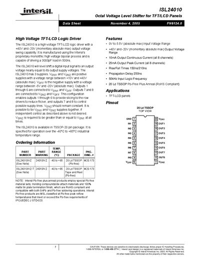 Intersil ISL24010 Datasheet - cover page