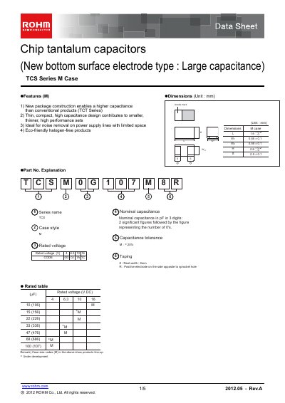 ROHM TCS Series M Case Datasheet - cover page