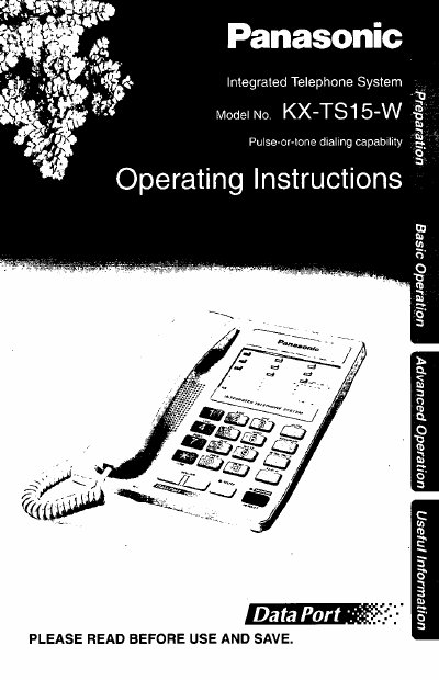 Panasonic KX-TS15-W Integrated Telephone System Operating Instructions - cover page
