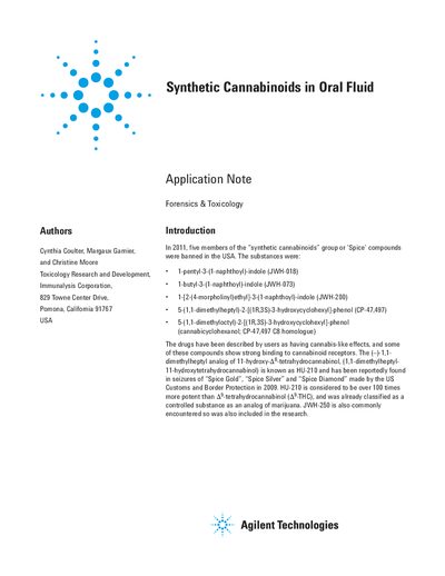 Agilent Synthetic Cannabinoids in Oral Fluid Application Note - cover page