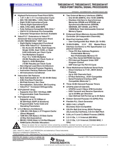 TEXAS INSTRUMENTS TMS320C6414T Data Sheet - cover page
