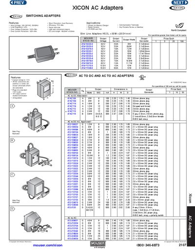 Xicon AC Adapters Product Leaflet - cover page