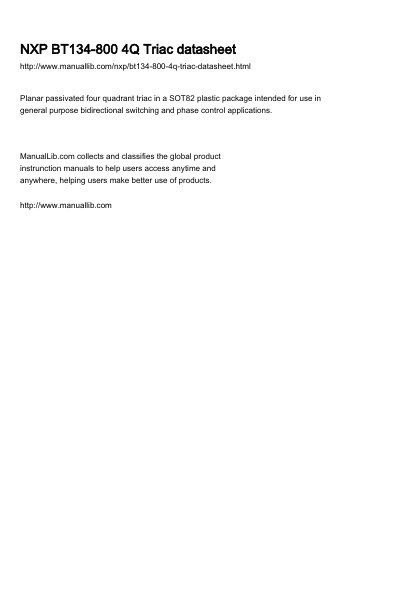 NXP BT134-800 4Q Triac Product Data Sheet