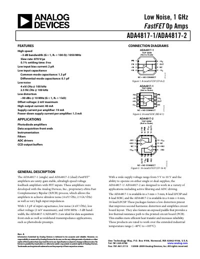 Analog Devices ADA4817-1/ADA4817-2 Op Amp Datasheet - cover page