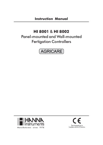 Hanna Instruments HI 8001/8002 Fertigation Controllers Instruction Manual - cover page