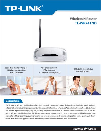 TP-Link TL-WR741ND Wireless N Router Manual - cover page