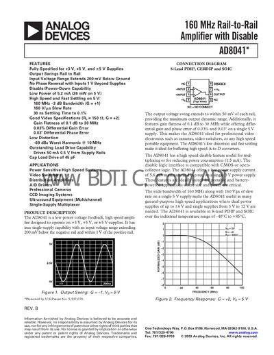 Analog Devices AD8041 Datasheet - cover page