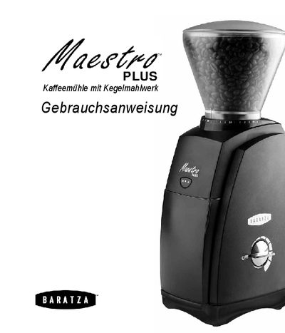 Baratza Maestro Plus Coffee Grinder User Manual - cover page