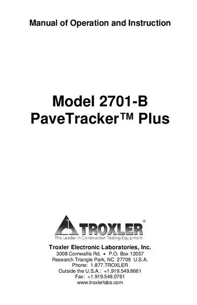 Troxler 2701-B PaveTracker Plus Manual of Operation and Instruction - cover page