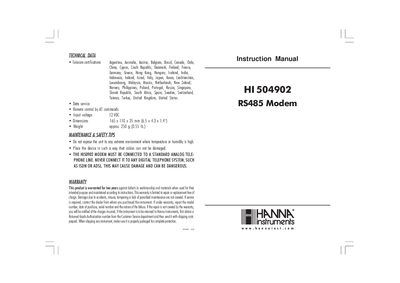 Hanna Instruments HI 504902 RS485 Modem Instruction Manual - cover page