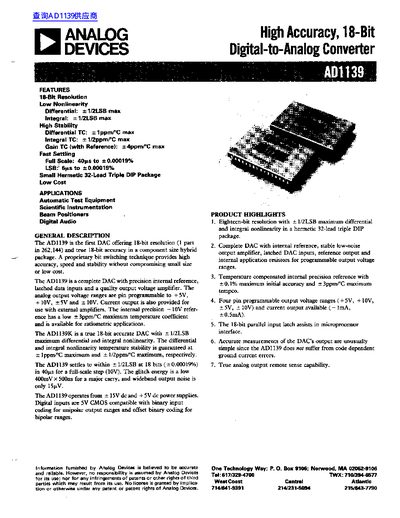 Analog Devices AD1139 Datasheet