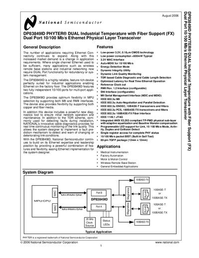National Semiconductor DP83849ID User Manual - cover page
