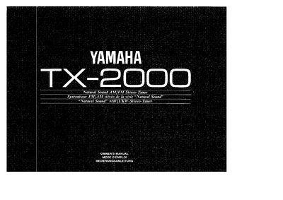 Yamaha TX-2000 Stereo Tuner Owner's Manual - cover page