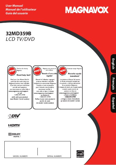 Magnavox 32MD359B LCD TV/DVD User Manual - cover page