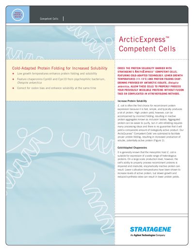Stratagene ArcticExpress Competent Cells Product Leaflet - cover page
