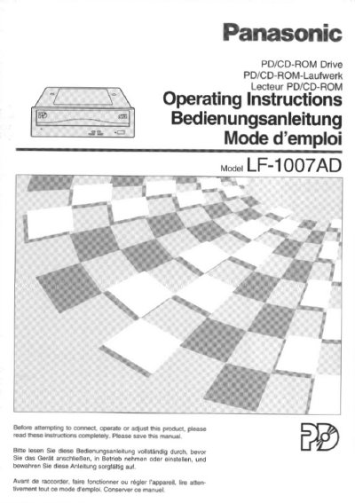 Panasonic LF-1007AD PD/CD-ROM Drive Operating Instructions - cover page
