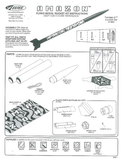 ESTES 1469 Tandem X (Amazon Crossfire) Manual - cover page