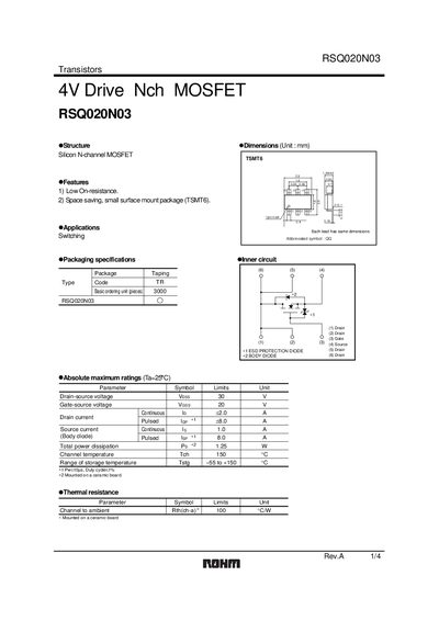 ROHM RSQ020N03 N-Channel MOSFET Datasheet - cover page