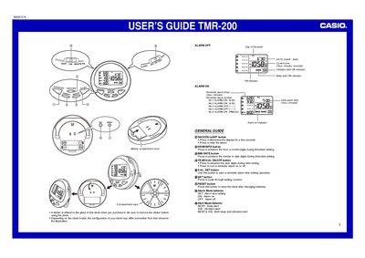 Casio TMR-200 Alarm Clock User's Guide - cover page