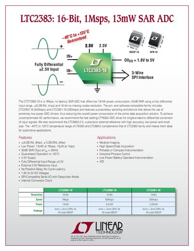 LINEAR 2PB_2383 LTC2383: 16-Bit 1Msps 13mW SAR ADC - cover page