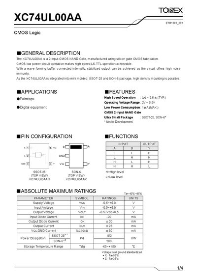 Torex XC74UL00AA CMOS Logic Datasheet - cover page