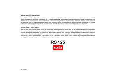 Aprilia RS 125 Euro2 I-D 2007 User Manual - cover page
