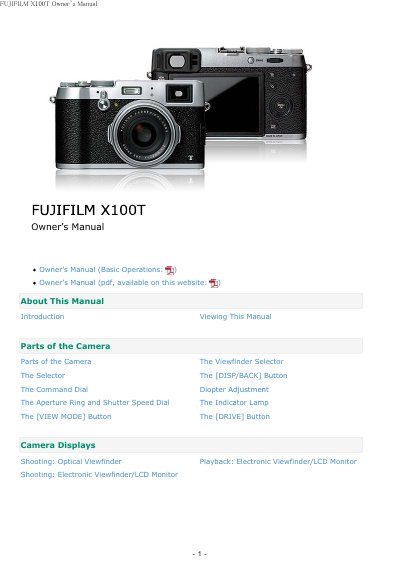 Fujifilm X100T Camera Owner's Manual