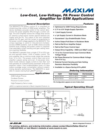 Maxim MAX4473 Power Control IC Datasheet - cover page