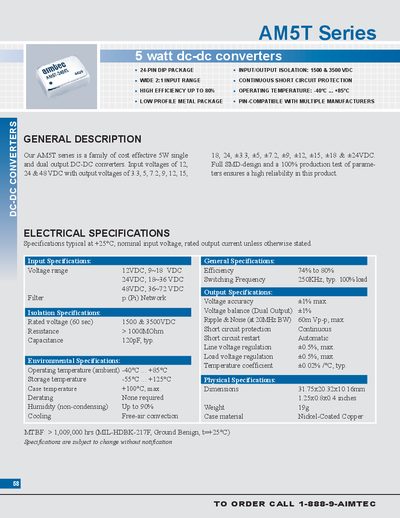 Aimtec AM5T Series 5W DC-DC Converter Datasheet - cover page