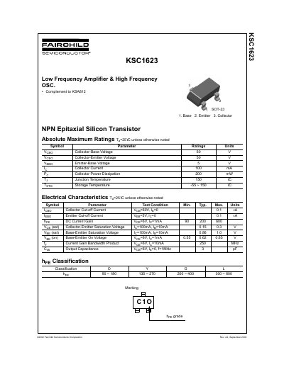 Fairchild KSC1623 NPN Epitaxial Silicon Transistor Datasheet - cover page