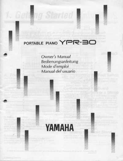 Yamaha YPR-30 Portable Piano Owner's Manual - cover page
