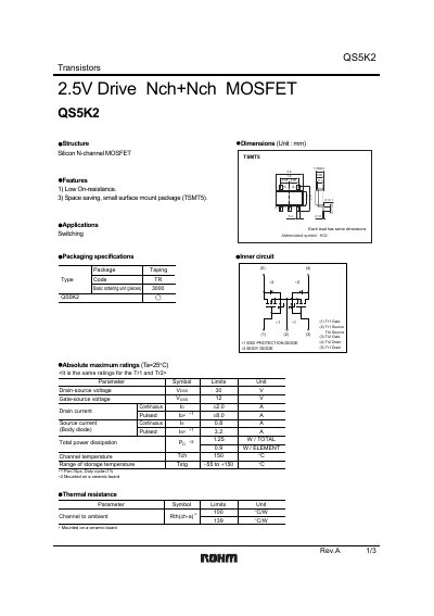 ROHM QS5K2 2.5V Drive N-Channel MOSFET Datasheet - cover page