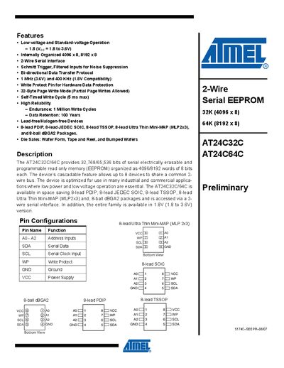 Atmel AT24C32C/AT24C64C EEPROM Datasheet
