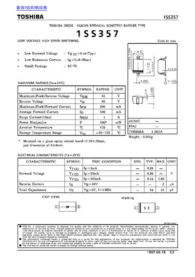 Toshiba 1SS357 Diode Datasheet - cover page