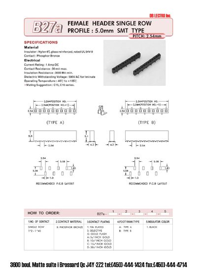 DB LECTRO B27A Female Header Single Row Datasheet - cover page
