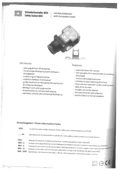 Kronenberg WZA Safety Switch with Transparent Cover Product Data Sheet - cover page