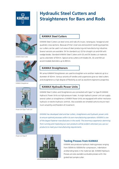 KAMAX T R Technology Data Sheet for Hydraulic Steel Cutters and Straighteners - cover page