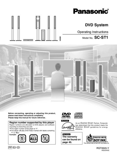 Panasonic SC-ST1 DVD Player Operating Instructions - cover page