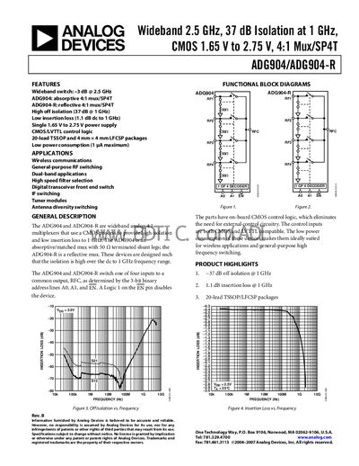 Analog Devices ADG904/ADG904-R Datasheet - cover page