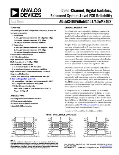Analog Devices ADuM3400/ADuM3401/ADuM3402 Product Handbook - cover page
