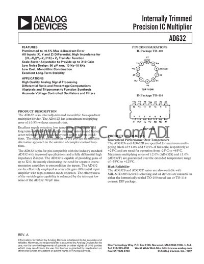 Analog Devices AD632 Datasheet - cover page