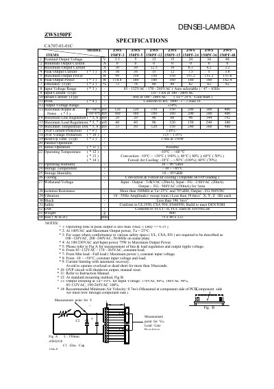 TDK LAMBDA - DENSEI-LAMBDA ZWS150PF SPECIFICATIONS CA707-01-01C  - cover page
