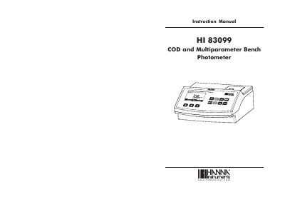 Hanna HI 83099 COD and Multiparameter Bench Photometer Instruction Manual - cover page