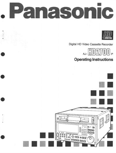 Panasonic AJHD2700P Digital HD Video Cassette Recorder Operating Instructions - cover page