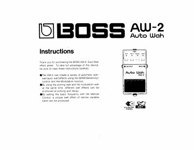 BOSS AW-2 Auto Wah Effect Pedal Instructions - cover page